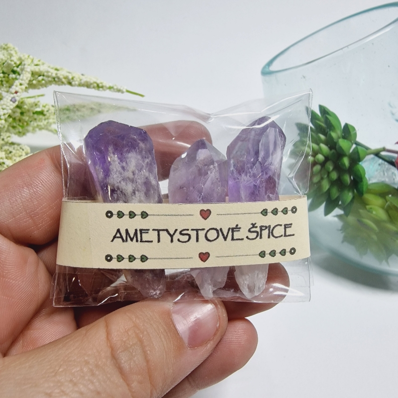 Ametystové špice - balíček surových kameňov - 3ks