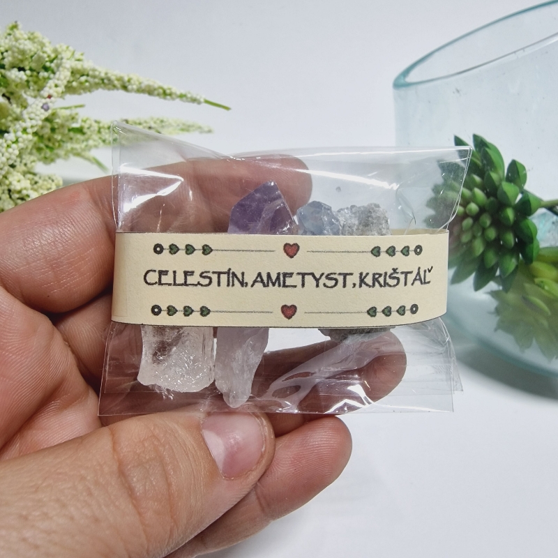 Celestín + Ametyst + Krištáľ - balíček surových kameňov - 3ks