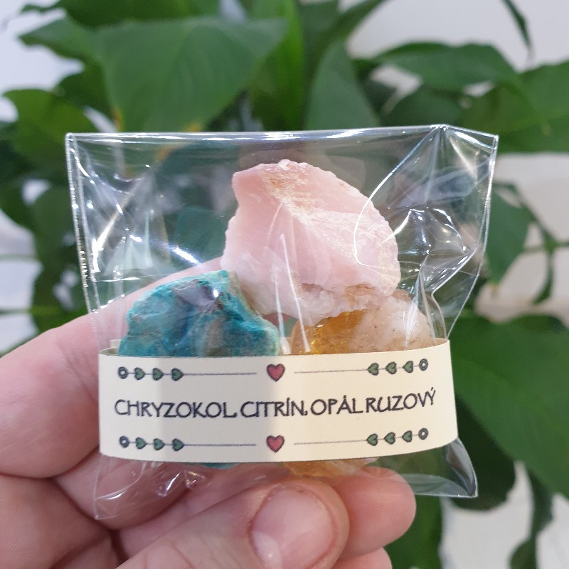 Chryzokol+Citrín+Opál ružový - balíček surových kameňov - 3ks
