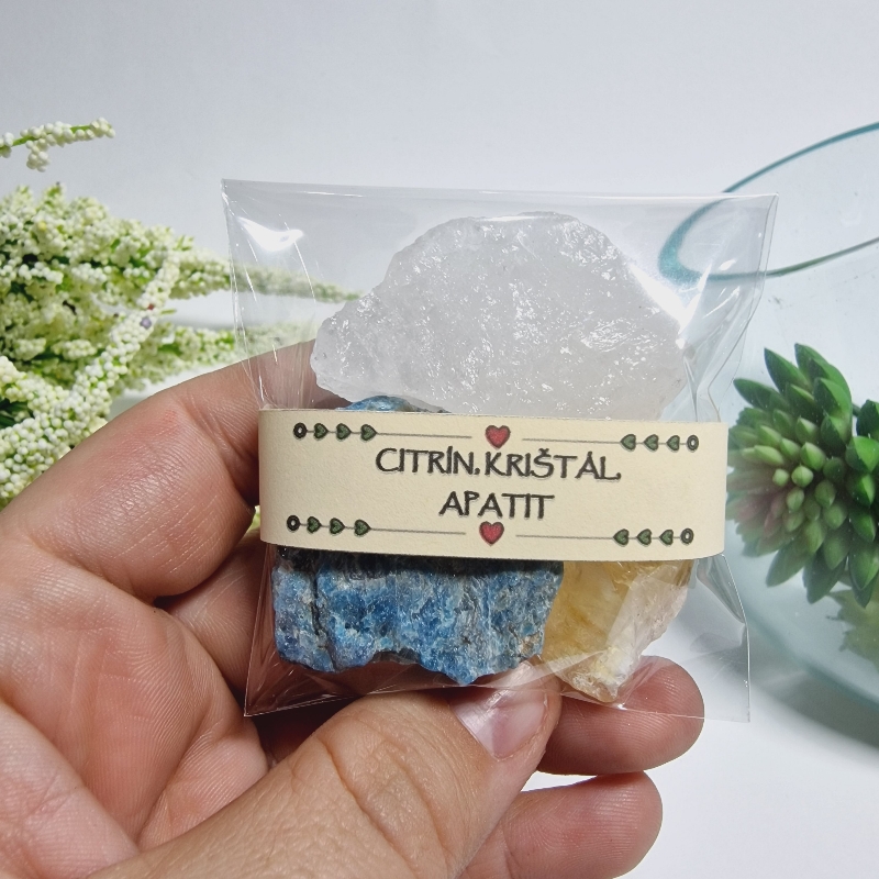 Citrín + Krištáľ + Apatit - balíček surových kameňov - 3ks
