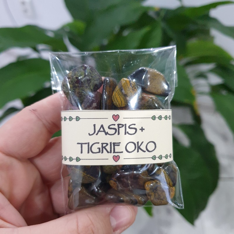 Jaspis +Tigrie oko - balíček tromlovaných kameňov - 90g