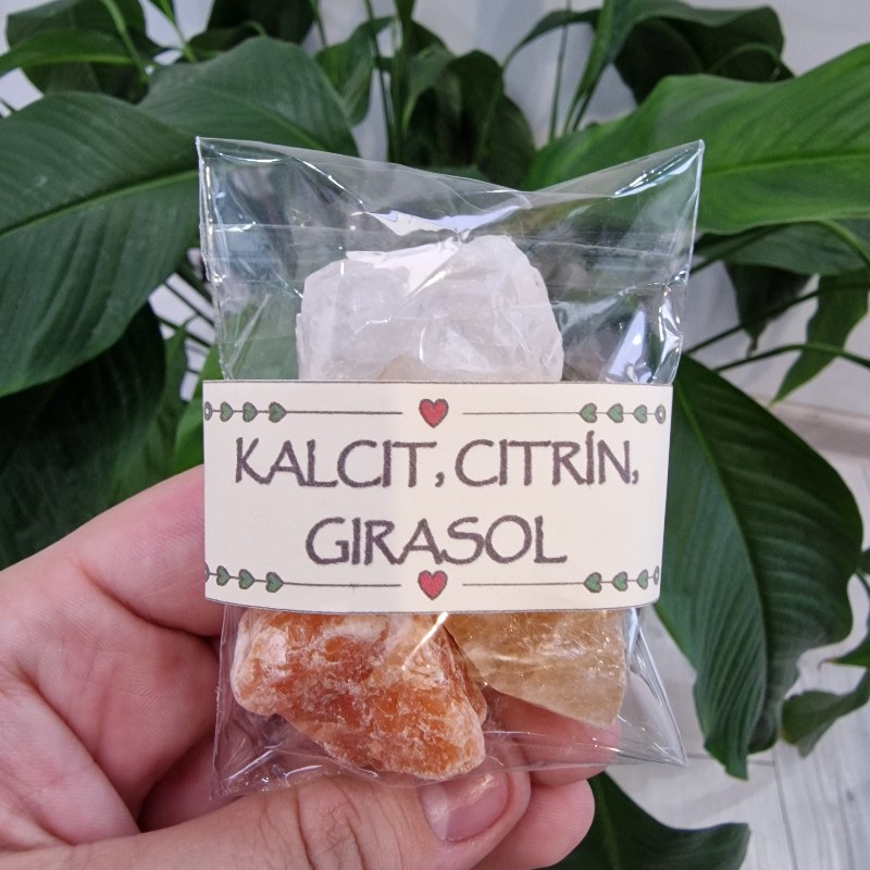 Kalcit + Citrín + Girasol - balíček surových kameňov - 3ks